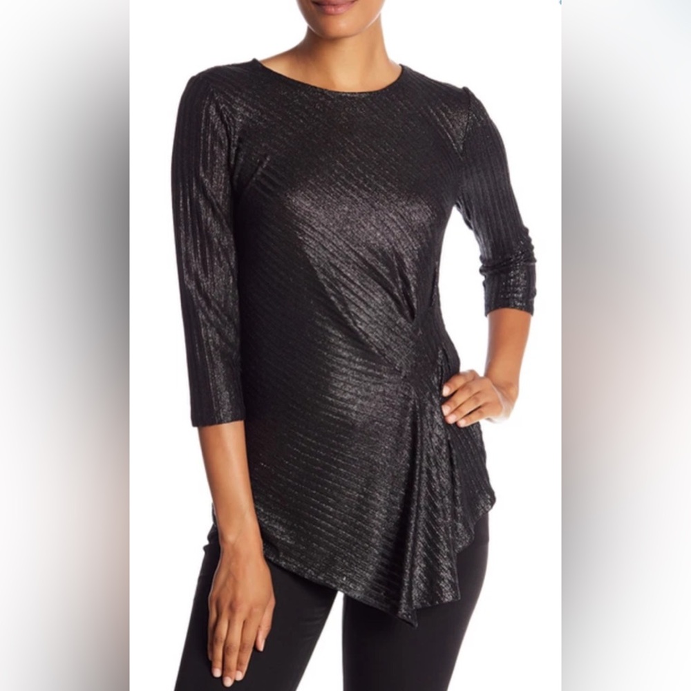New! Vince Camuto Metallic Ribbed Blouse with Side Ruche, NWT in size XS